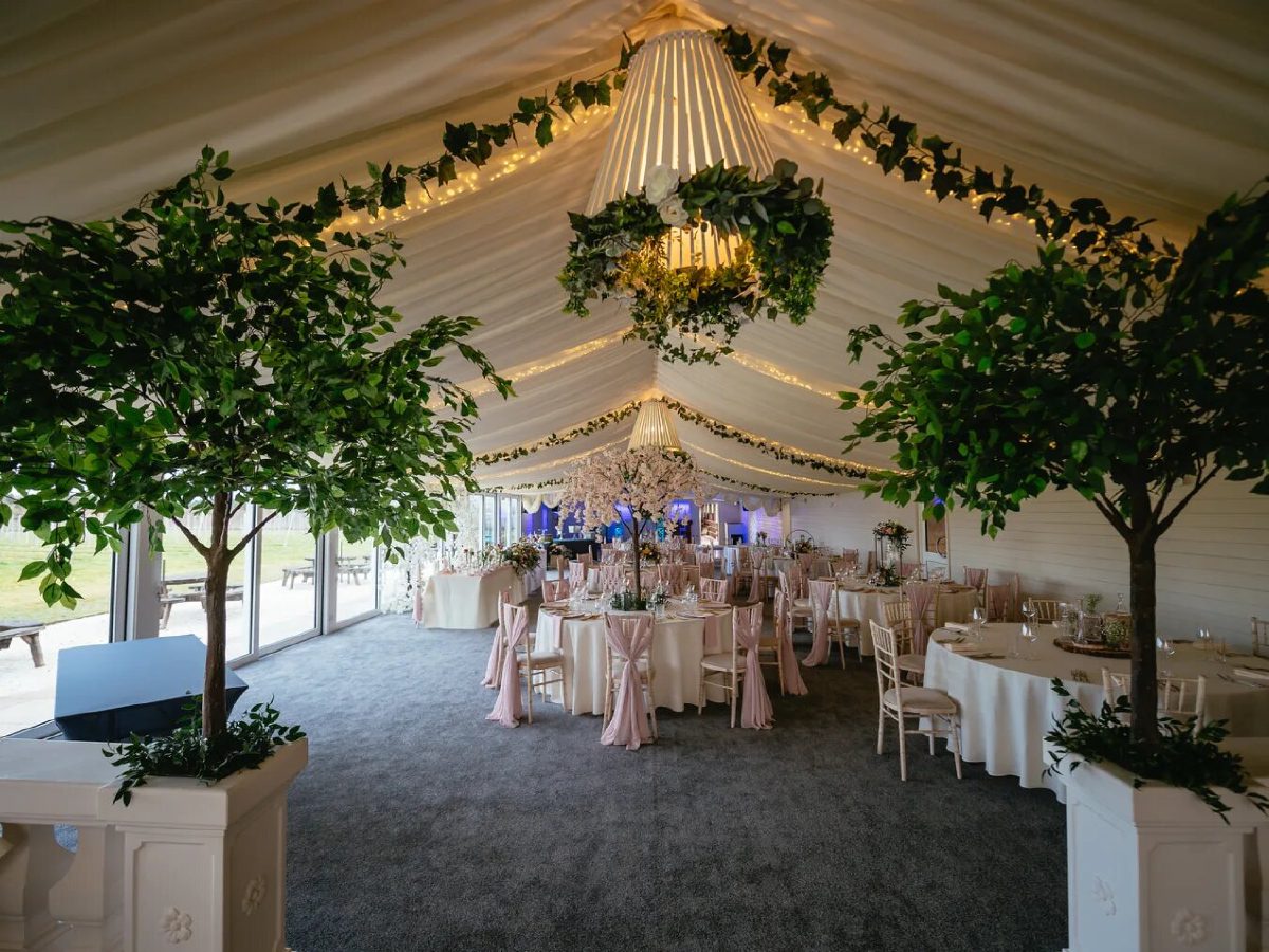 The Woodland Marquee dressed for a wedding breakfast